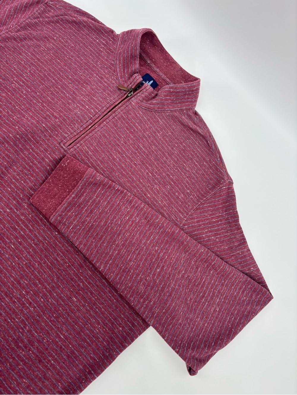 johnnie-O Skiles 1/4 Zip Pullover Sweater Mens XL Currant Red Striped Lyocell